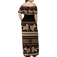 Black Samoa Siapo Teuila Flowers Family Matching Off Shoulder Maxi Dress and Hawaiian Shirt