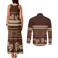 Brown Samoa Siapo Teuila Flowers Couples Matching Tank Maxi Dress and Long Sleeve Button Shirt