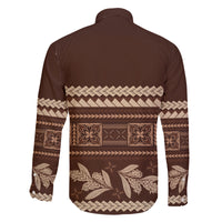 Brown Samoa Siapo Teuila Flowers Family Matching Off Shoulder Short Dress and Hawaiian Shirt