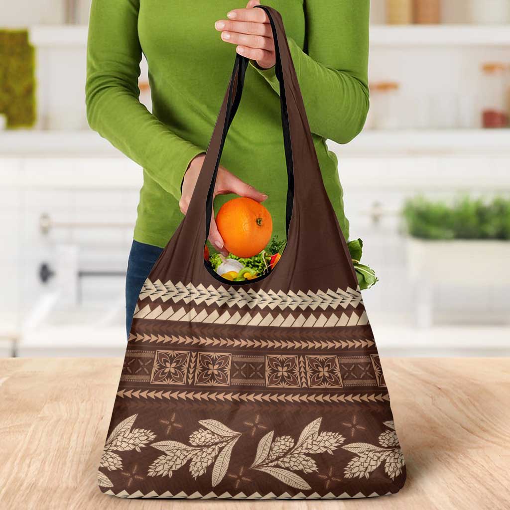 Brown Samoa Siapo Teuila Flowers Grocery Bag