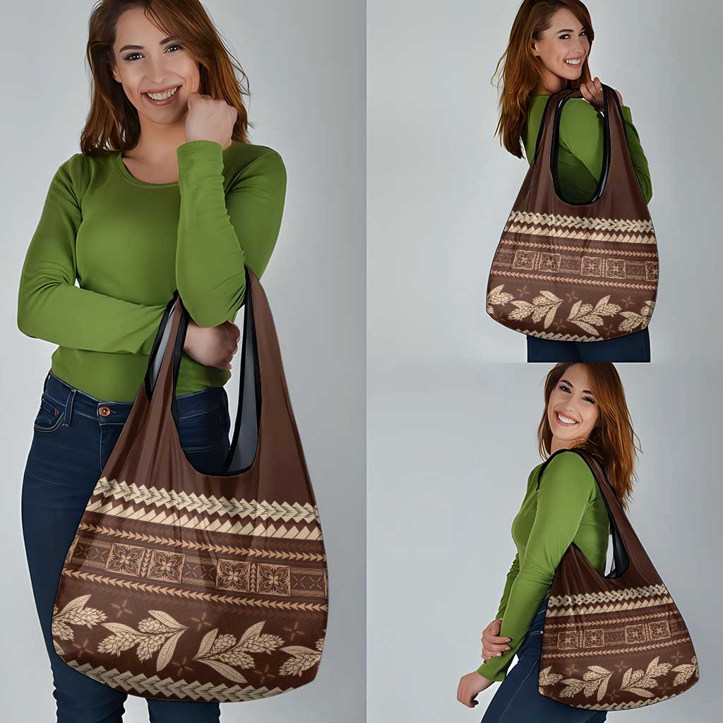 Brown Samoa Siapo Teuila Flowers Grocery Bag