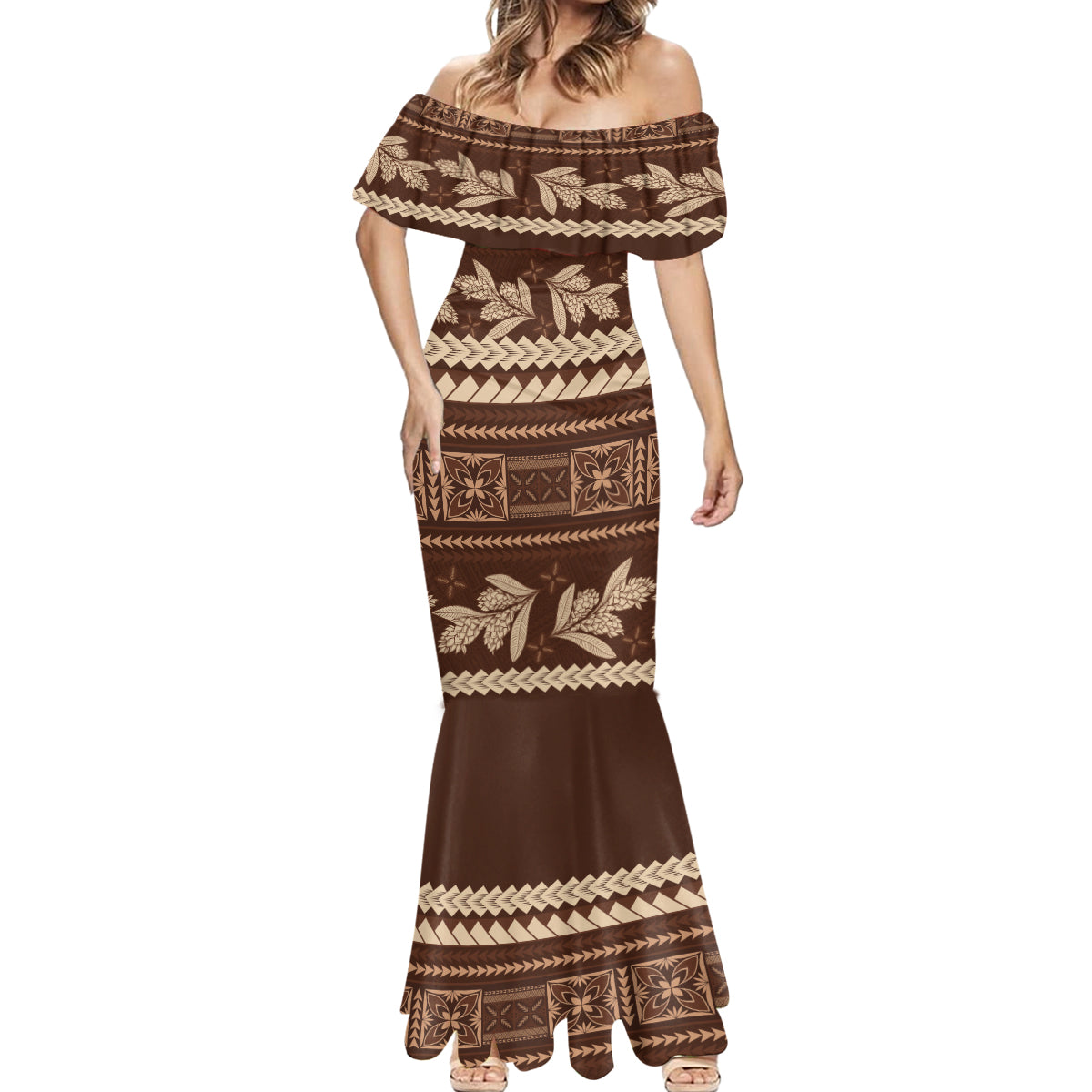 Brown Samoa Siapo Teuila Flowers Mermaid Dress