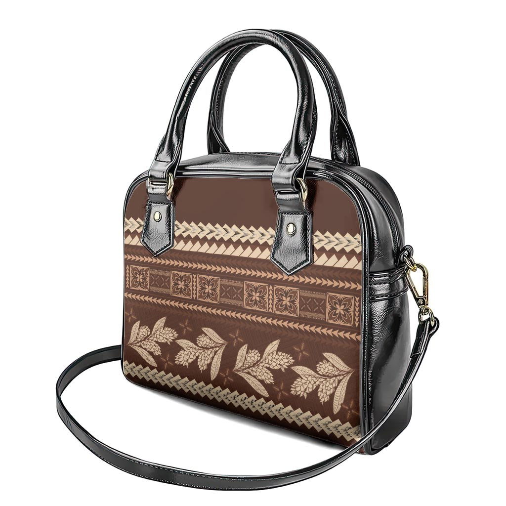 Brown Samoa Siapo Teuila Flowers Shoulder Handbag