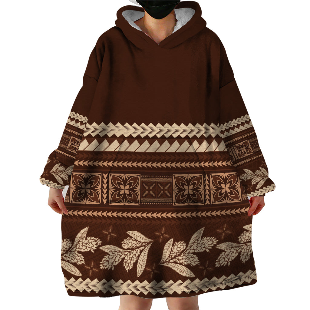 Brown Samoa Siapo Teuila Flowers Wearable Blanket Hoodie