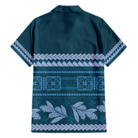 Dark Cyan Samoa Siapo Teuila Flowers Family Matching Puletasi and Hawaiian Shirt