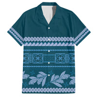 Dark Cyan Samoa Siapo Teuila Flowers Family Matching Short Sleeve Bodycon Dress and Hawaiian Shirt