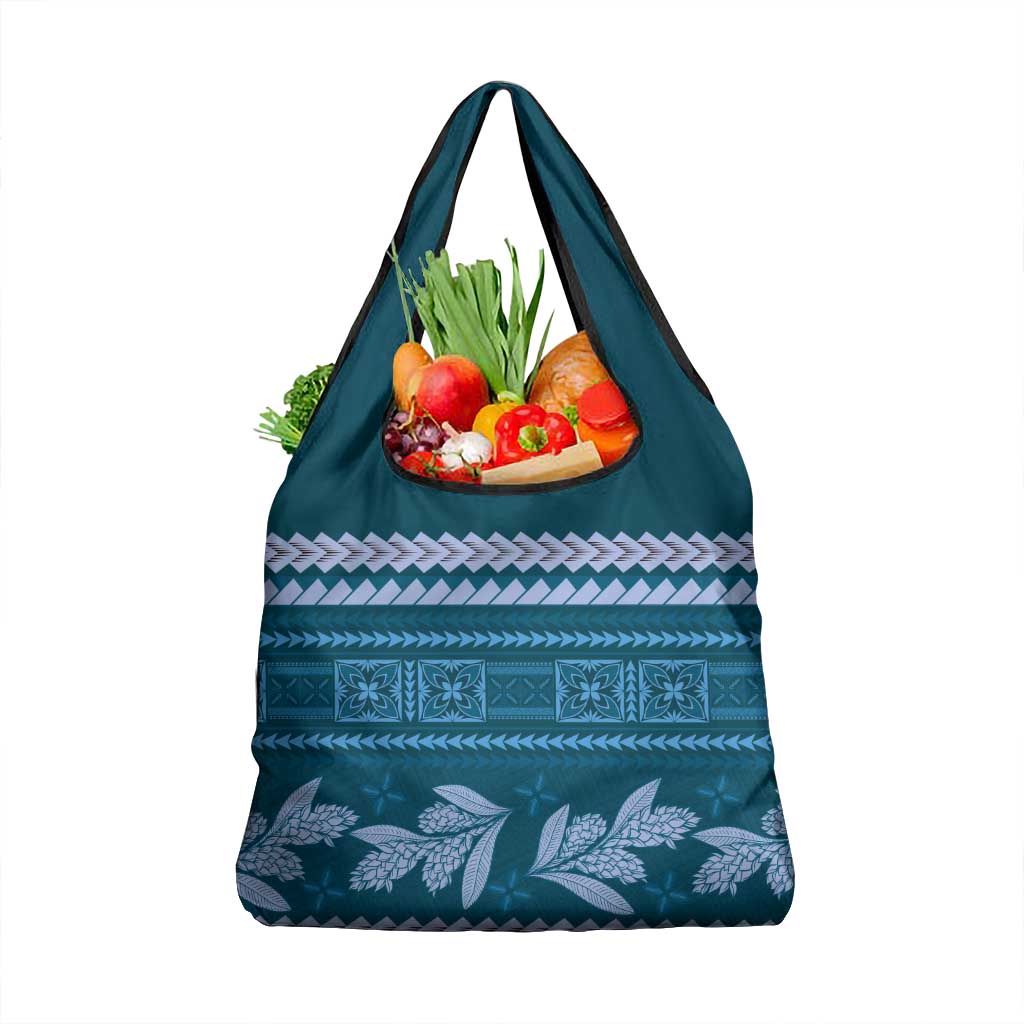 Dark Cyan Samoa Siapo Teuila Flowers Grocery Bag