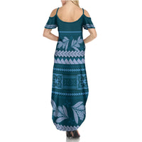 Dark Cyan Samoa Siapo Teuila Flowers Summer Maxi Dress