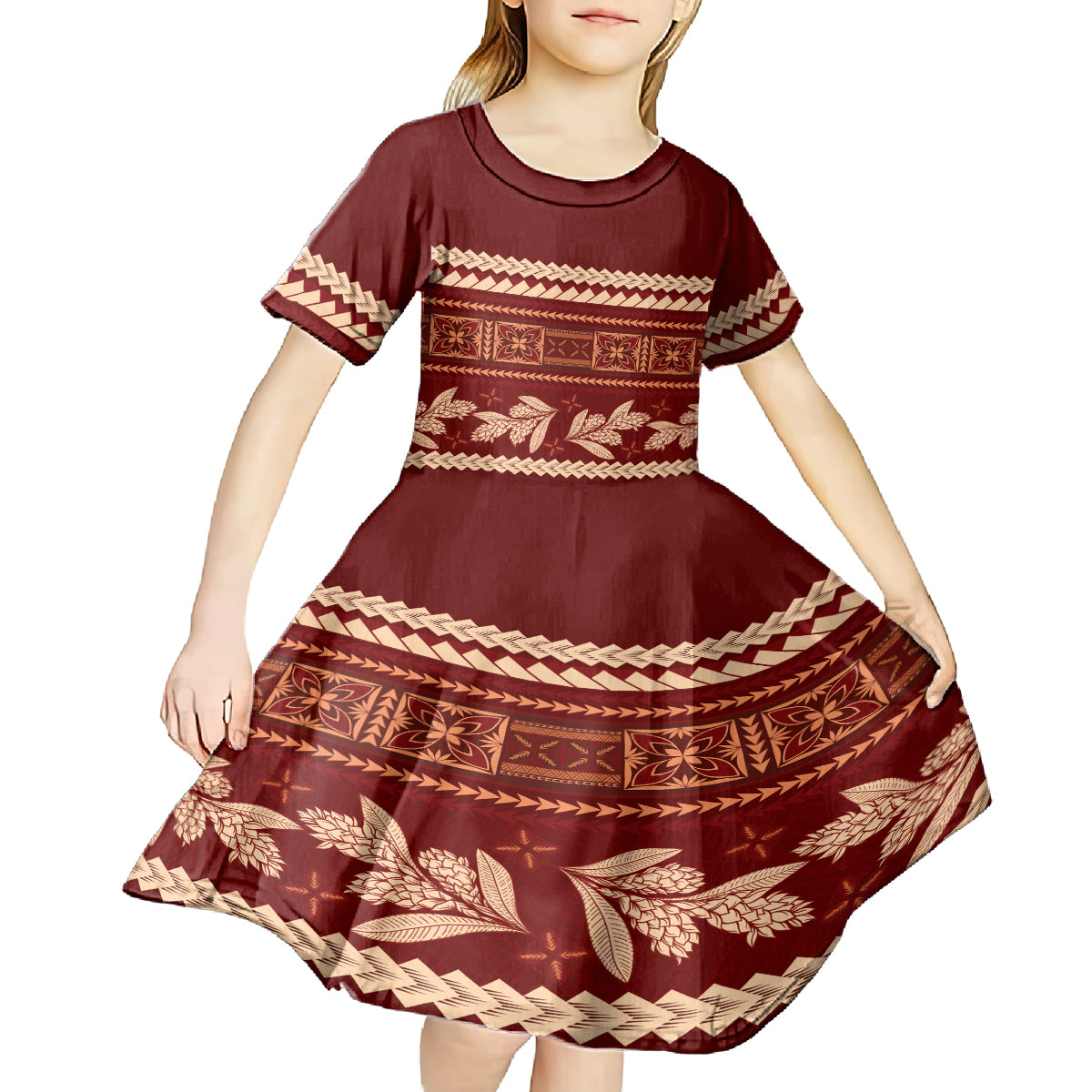 Red Samoa Siapo Teuila Flowers Kid Short Sleeve Dress