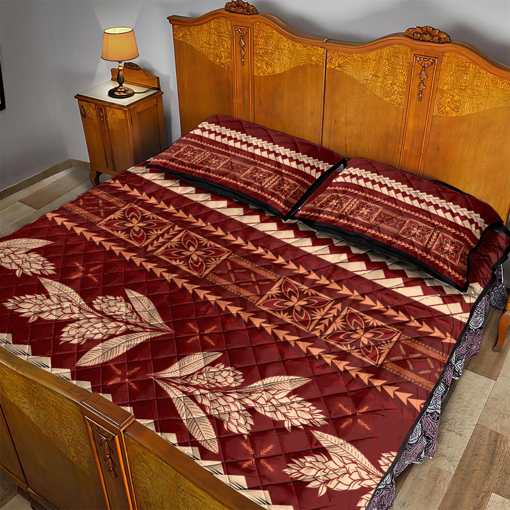 Red Samoa Siapo Teuila Flowers Quilt Bed Set
