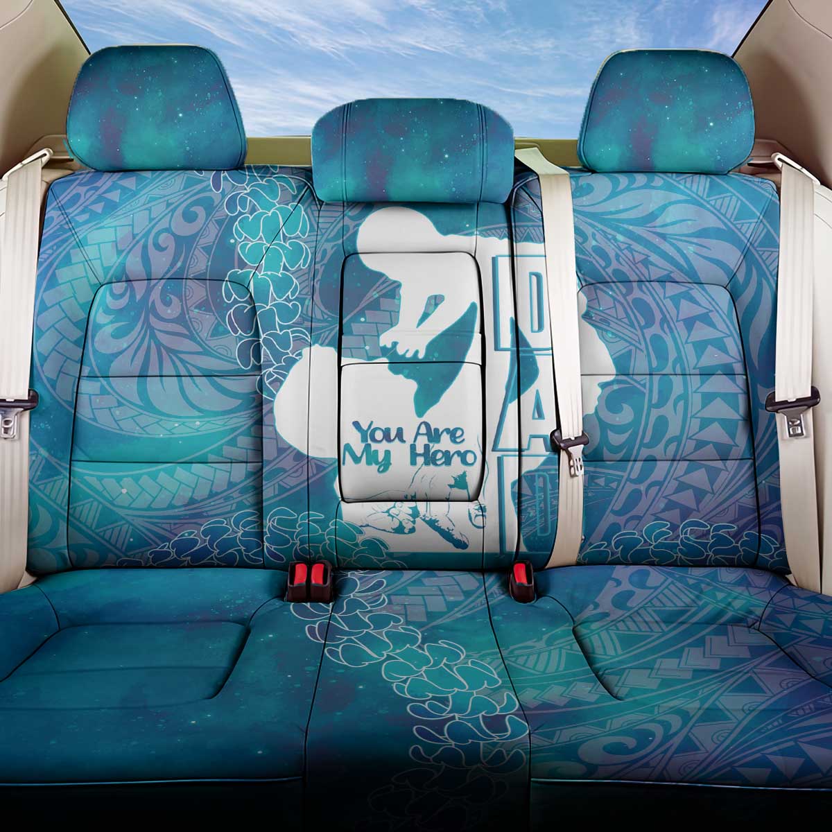 Turquoise Polynesia Father's Day Back Car Seat Cover Dad You Are My Hero