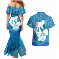 Turquoise Polynesia Father's Day Couples Matching Mermaid Dress and Hawaiian Shirt Dad You Are My Hero