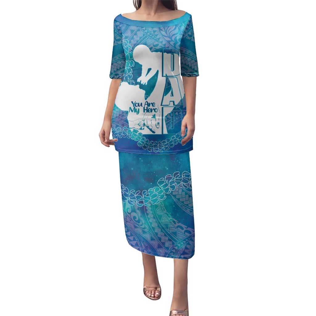 Turquoise Polynesia Father's Day Family Matching Puletasi and Hawaiian Shirt Dad You Are My Hero