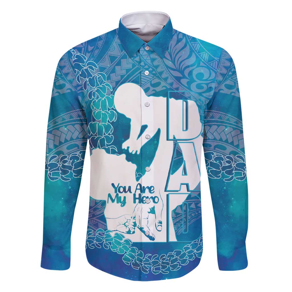 Turquoise Polynesia Father's Day Family Matching Short Sleeve Bodycon Dress and Hawaiian Shirt Dad You Are My Hero