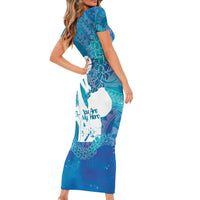 Turquoise Polynesia Father's Day Family Matching Short Sleeve Bodycon Dress and Hawaiian Shirt Dad You Are My Hero