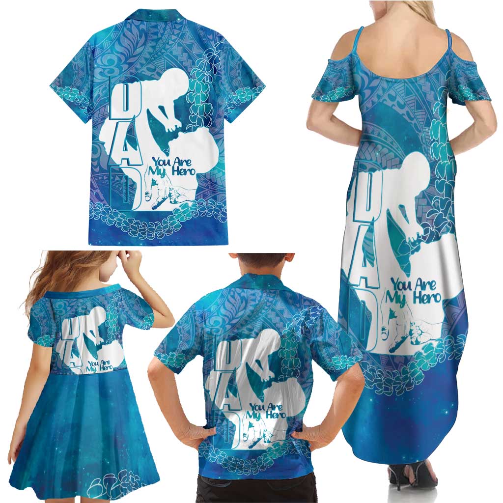 Turquoise Polynesia Father's Day Family Matching Summer Maxi Dress and Hawaiian Shirt Dad You Are My Hero
