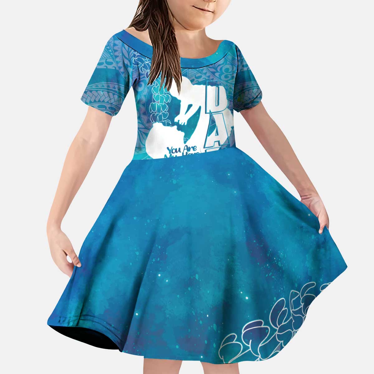 Turquoise Polynesia Father's Day Kid Short Sleeve Dress Dad You Are My Hero LT14 KID Turquoise - Polynesian Pride
