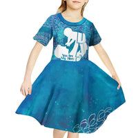 Turquoise Polynesia Father's Day Kid Short Sleeve Dress Dad You Are My Hero LT14 - Polynesian Pride