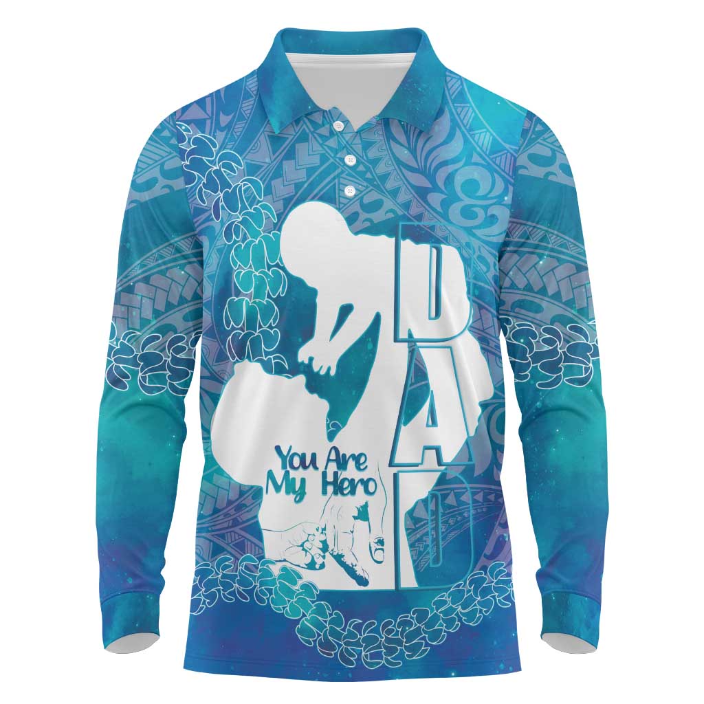 Turquoise Polynesia Father's Day Long Sleeve Polo Shirt Dad You Are My Hero LT14 Turquoise - Polynesian Pride