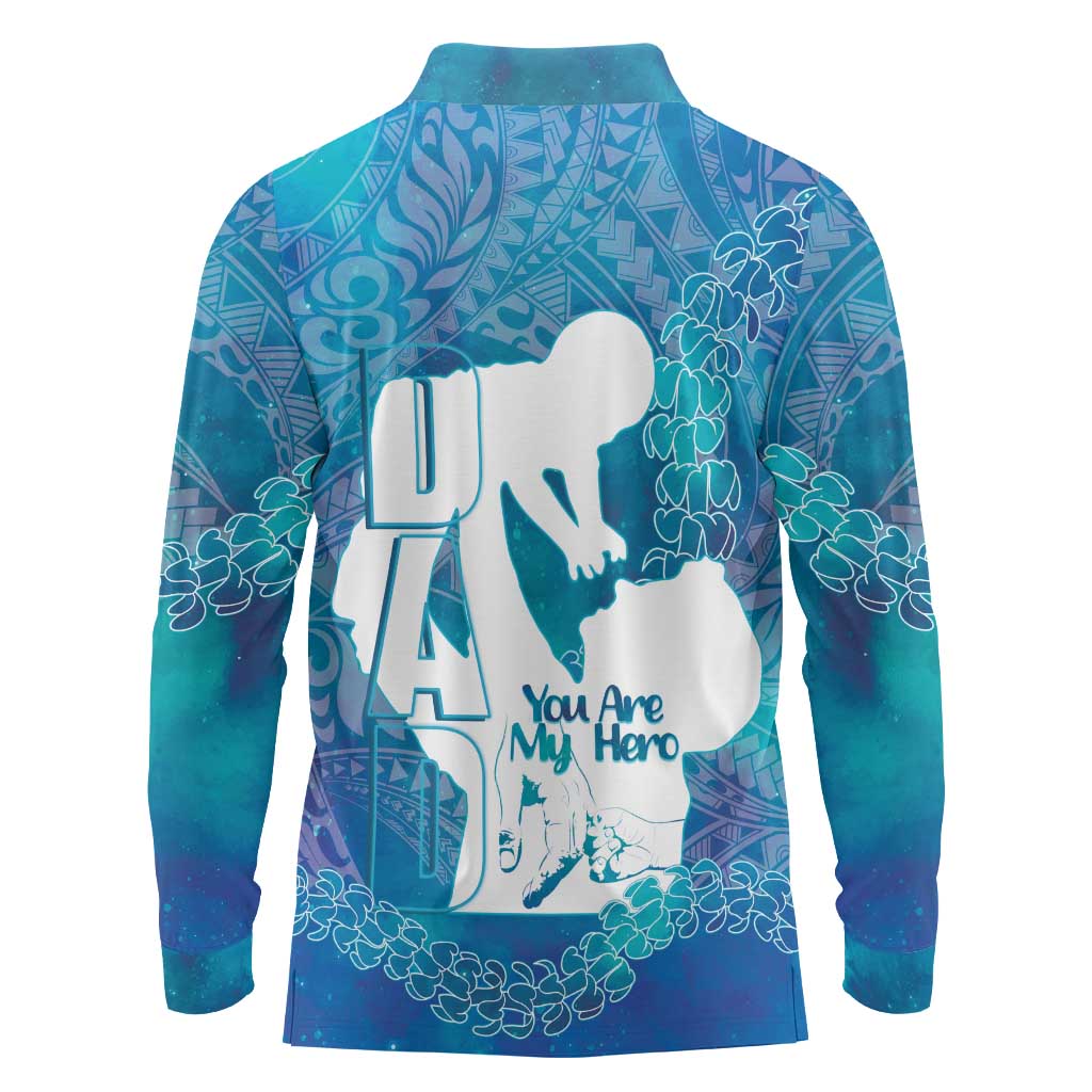Turquoise Polynesia Father's Day Long Sleeve Polo Shirt Dad You Are My Hero LT14 - Polynesian Pride