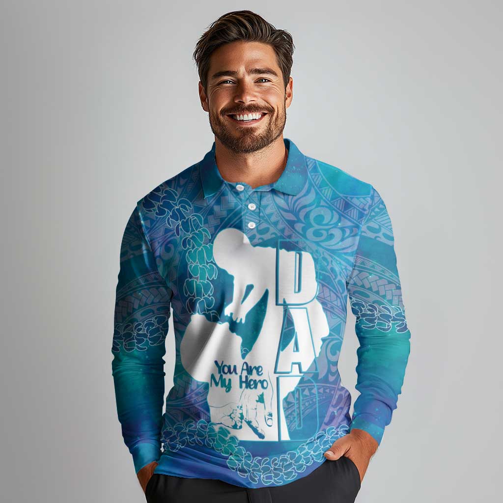 Turquoise Polynesia Father's Day Long Sleeve Polo Shirt Dad You Are My Hero LT14 - Polynesian Pride