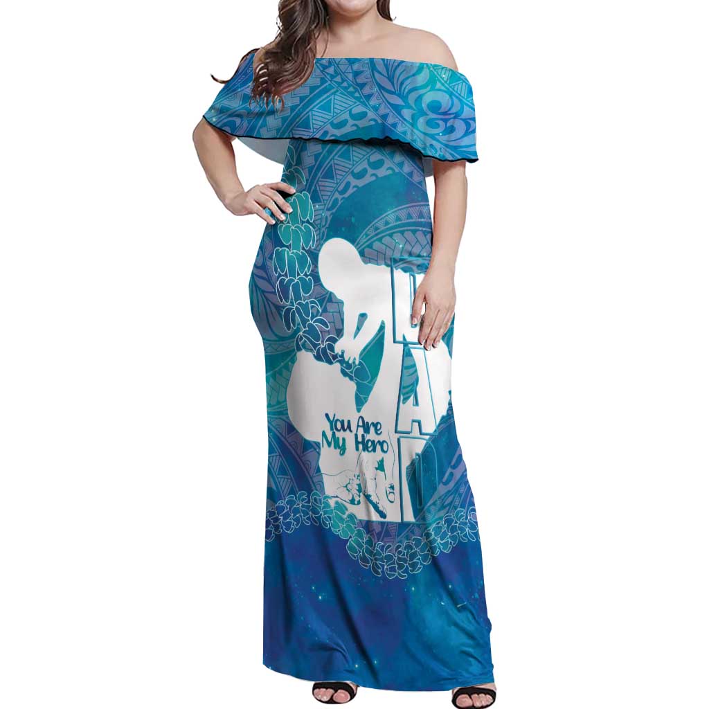 Turquoise Polynesia Father's Day Off Shoulder Maxi Dress Dad You Are My Hero