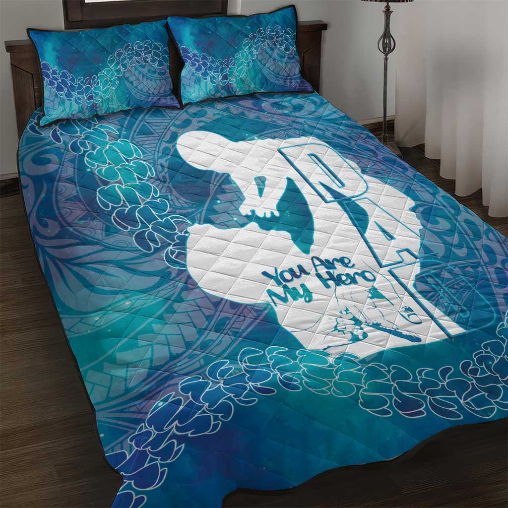 Turquoise Polynesia Father's Day Quilt Bed Set Dad You Are My Hero