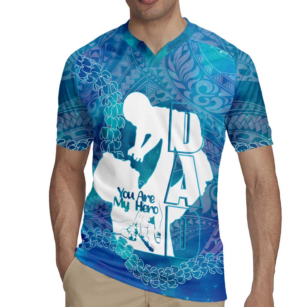 Turquoise Polynesia Father's Day Rugby Jersey Dad You Are My Hero