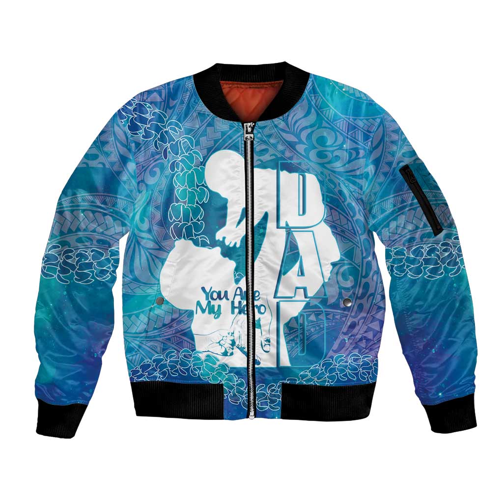 Turquoise Polynesia Father's Day Sleeve Zip Bomber Jacket Dad You Are My Hero