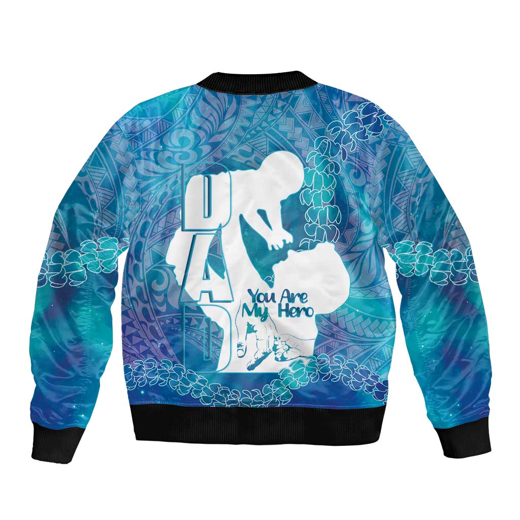 Turquoise Polynesia Father's Day Sleeve Zip Bomber Jacket Dad You Are My Hero