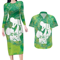 Green Polynesia Father's Day Couples Matching Long Sleeve Bodycon Dress and Hawaiian Shirt Dad You Are My Hero