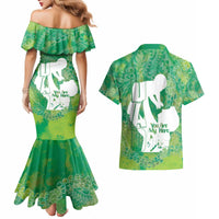 Green Polynesia Father's Day Couples Matching Mermaid Dress and Hawaiian Shirt Dad You Are My Hero