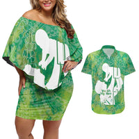 Green Polynesia Father's Day Couples Matching Off Shoulder Short Dress and Hawaiian Shirt Dad You Are My Hero