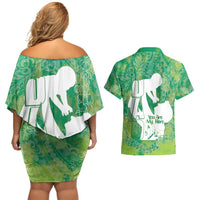Green Polynesia Father's Day Couples Matching Off Shoulder Short Dress and Hawaiian Shirt Dad You Are My Hero