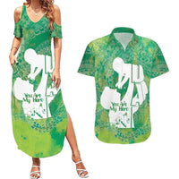 Green Polynesia Father's Day Couples Matching Summer Maxi Dress and Hawaiian Shirt Dad You Are My Hero
