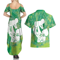 Green Polynesia Father's Day Couples Matching Summer Maxi Dress and Hawaiian Shirt Dad You Are My Hero