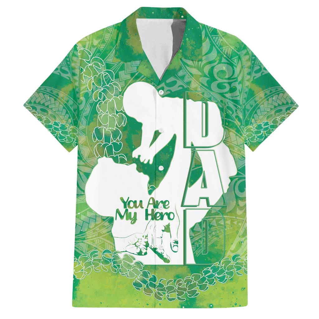 Green Polynesia Father's Day Family Matching Long Sleeve Bodycon Dress and Hawaiian Shirt Dad You Are My Hero