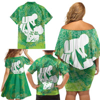Green Polynesia Father's Day Family Matching Off Shoulder Short Dress and Hawaiian Shirt Dad You Are My Hero