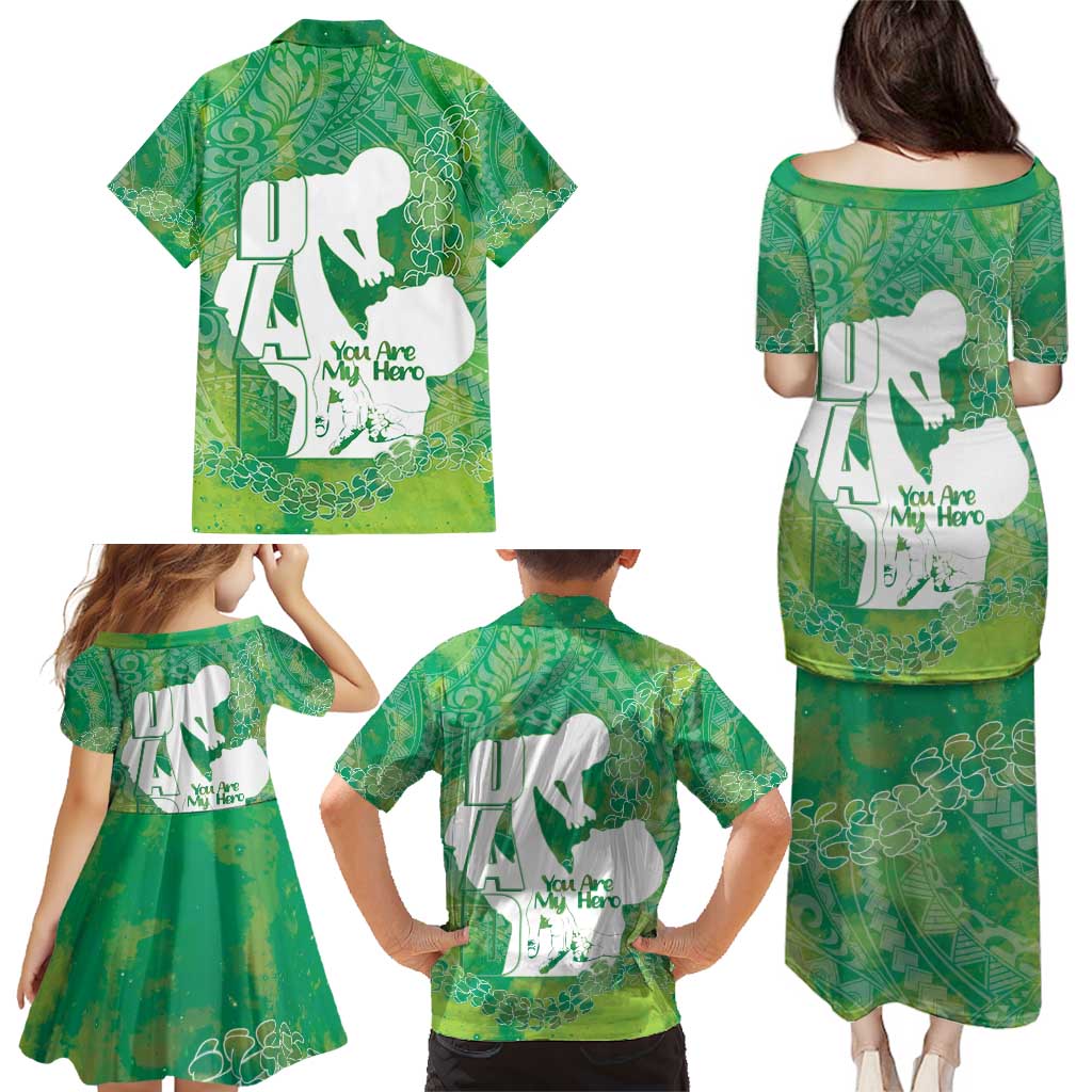 Green Polynesia Father's Day Family Matching Puletasi and Hawaiian Shirt Dad You Are My Hero