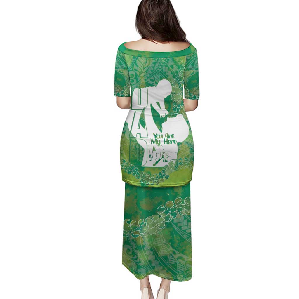 Green Polynesia Father's Day Family Matching Puletasi and Hawaiian Shirt Dad You Are My Hero