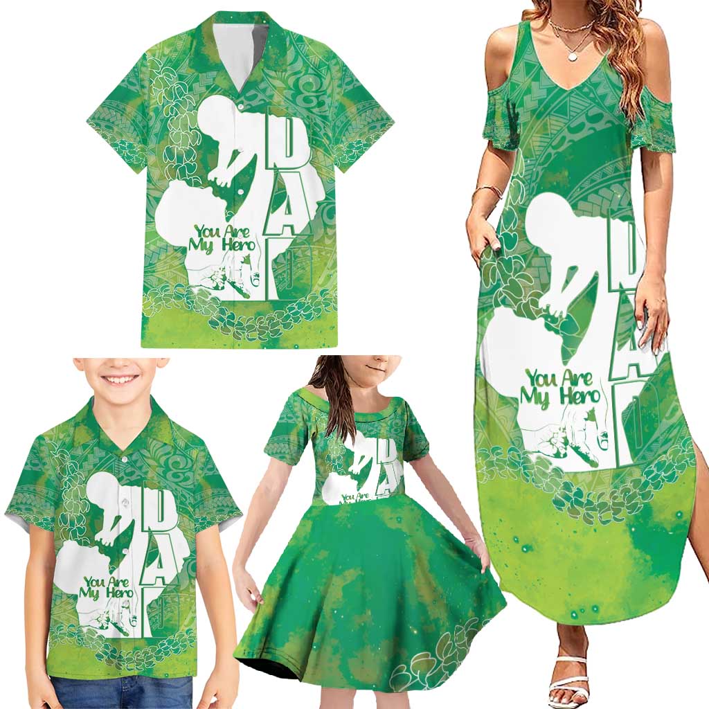 Green Polynesia Father's Day Family Matching Summer Maxi Dress and Hawaiian Shirt Dad You Are My Hero