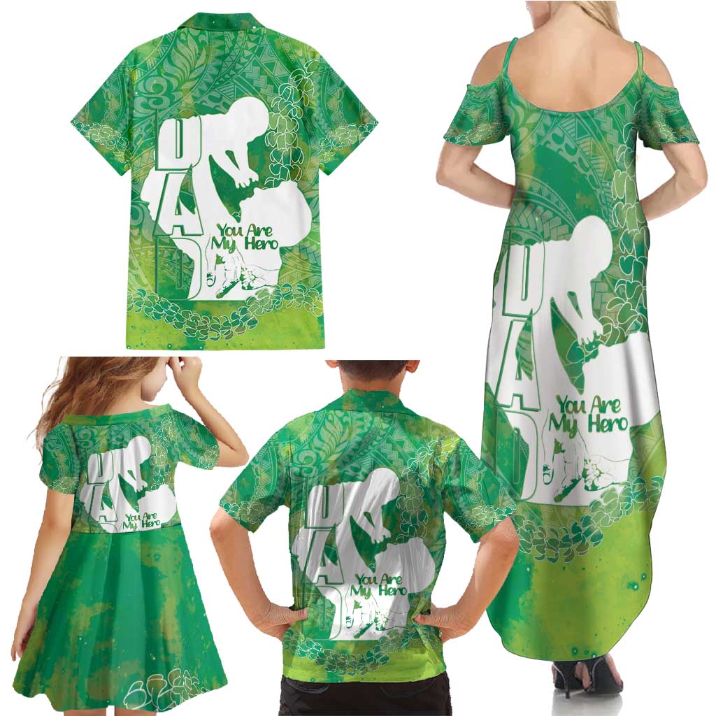 Green Polynesia Father's Day Family Matching Summer Maxi Dress and Hawaiian Shirt Dad You Are My Hero