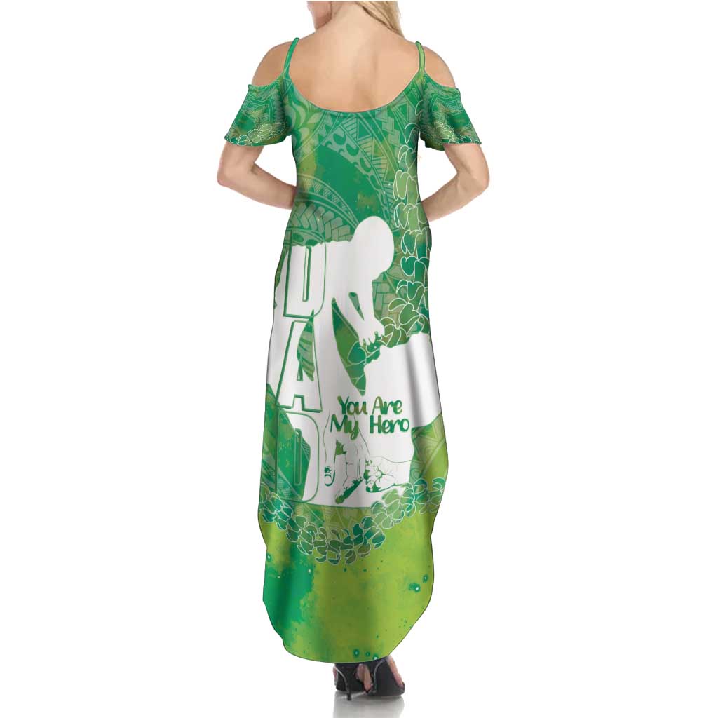 Green Polynesia Father's Day Family Matching Summer Maxi Dress and Hawaiian Shirt Dad You Are My Hero