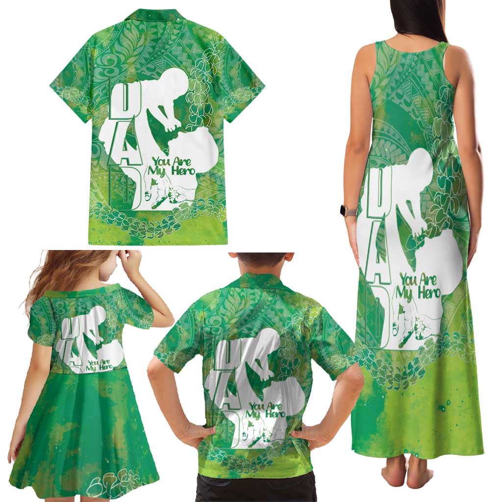 Green Polynesia Father's Day Family Matching Tank Maxi Dress and Hawaiian Shirt Dad You Are My Hero
