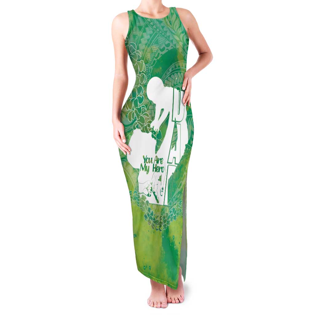 Green Polynesia Father's Day Family Matching Tank Maxi Dress and Hawaiian Shirt Dad You Are My Hero