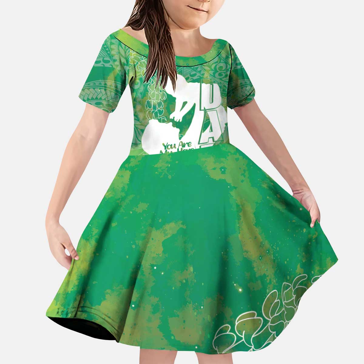 Green Polynesia Father's Day Kid Short Sleeve Dress Dad You Are My Hero LT14 KID Green - Polynesian Pride