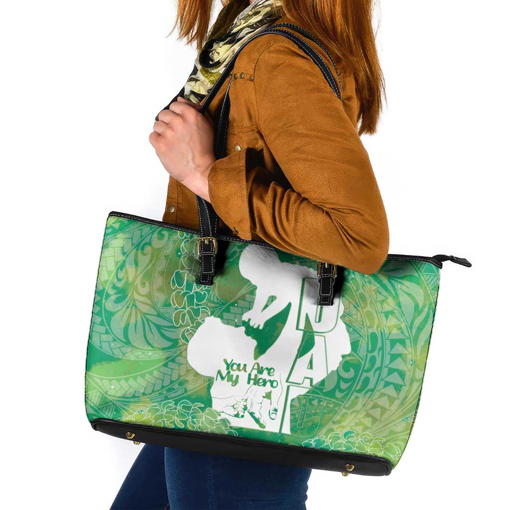 Green Polynesia Father's Day Leather Tote Bag Dad You Are My Hero