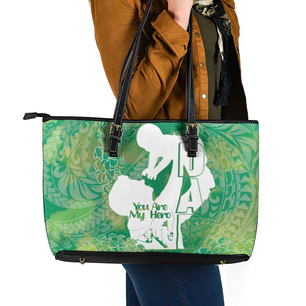 Green Polynesia Father's Day Leather Tote Bag Dad You Are My Hero