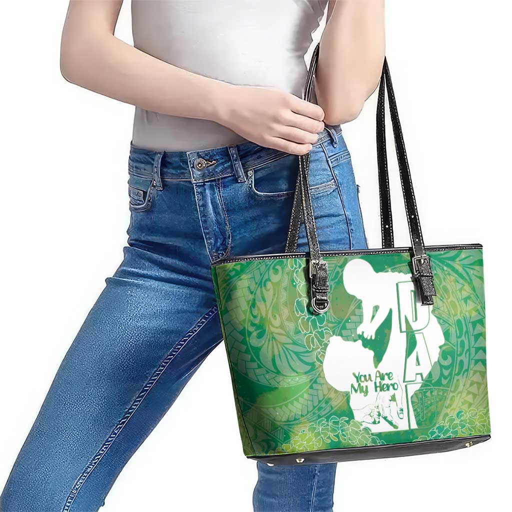 Green Polynesia Father's Day Leather Tote Bag Dad You Are My Hero