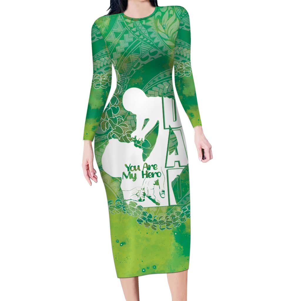 Green Polynesia Father's Day Long Sleeve Bodycon Dress Dad You Are My Hero